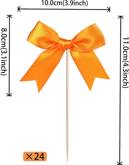 24 PCS Bow Cupcake Toppers Bow Cupcake Picks Bowknot Birthday Party Decorations Bowknot Cake Dessert Picks for Baby Shower Birthday Wedding Bridal Engagement Party Cake Decorations Supplies Yellow