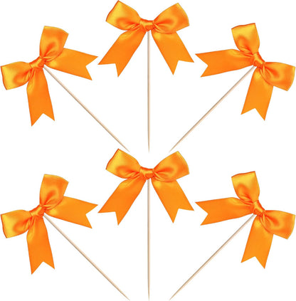 24 PCS Bow Cupcake Toppers Bow Cupcake Picks Bowknot Birthday Party Decorations Bowknot Cake Dessert Picks for Baby Shower Birthday Wedding Bridal Engagement Party Cake Decorations Supplies Yellow
