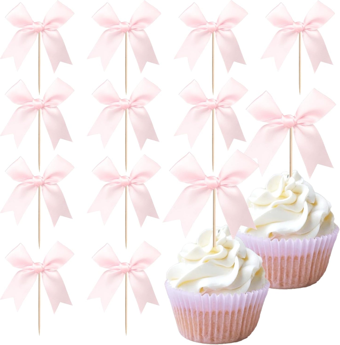 24 PCS Bow Cupcake Toppers Bow Cupcake Picks Bowknot Birthday Party Decorations Bowknot Cake Dessert Picks for Baby Shower Birthday Wedding Bridal Engagement Party Cake Decorations Supplies Yellow