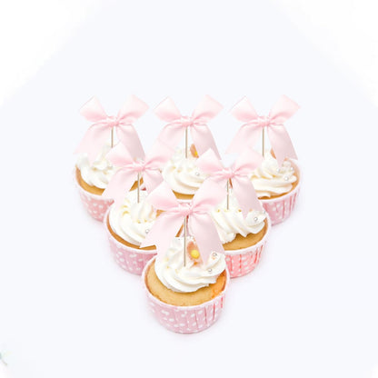 24 PCS Bow Cupcake Toppers Bow Cupcake Picks Bowknot Birthday Party Decorations Bowknot Cake Dessert Picks for Baby Shower Birthday Wedding Bridal Engagement Party Cake Decorations Supplies Yellow