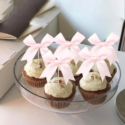 24 PCS Bow Cupcake Toppers Bow Cupcake Picks Bowknot Birthday Party Decorations Bowknot Cake Dessert Picks for Baby Shower Birthday Wedding Bridal Engagement Party Cake Decorations Supplies Yellow