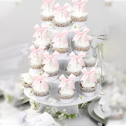 24 PCS Bow Cupcake Toppers Bow Cupcake Picks Bowknot Birthday Party Decorations Bowknot Cake Dessert Picks for Baby Shower Birthday Wedding Bridal Engagement Party Cake Decorations Supplies Yellow