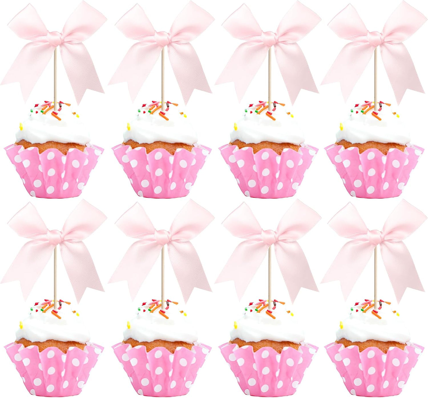 24 PCS Bow Cupcake Toppers Bow Cupcake Picks Bowknot Birthday Party Decorations Bowknot Cake Dessert Picks for Baby Shower Birthday Wedding Bridal Engagement Party Cake Decorations Supplies Yellow