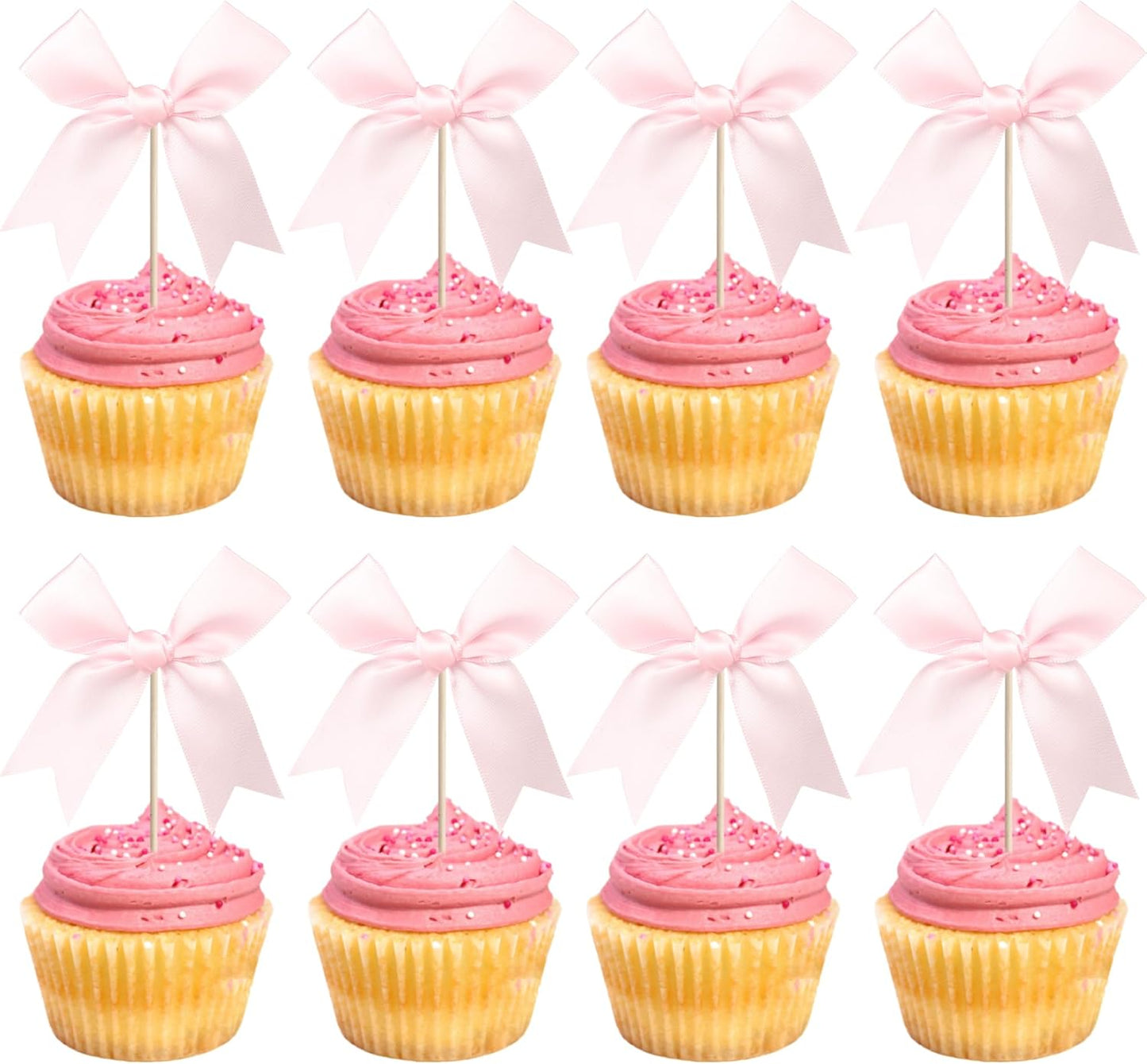 24 PCS Bow Cupcake Toppers Bow Cupcake Picks Bowknot Birthday Party Decorations Bowknot Cake Dessert Picks for Baby Shower Birthday Wedding Bridal Engagement Party Cake Decorations Supplies Yellow