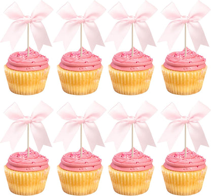 24 PCS Bow Cupcake Toppers Bow Cupcake Picks Bowknot Birthday Party Decorations Bowknot Cake Dessert Picks for Baby Shower Birthday Wedding Bridal Engagement Party Cake Decorations Supplies Yellow