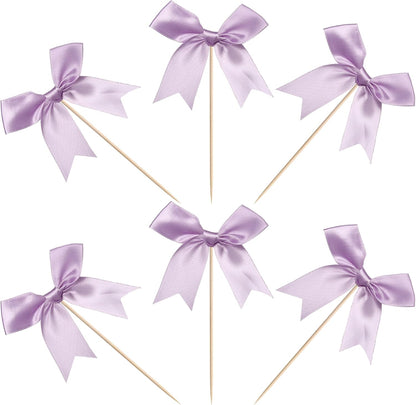 24 PCS Bow Cupcake Toppers Bow Cupcake Picks Bowknot Birthday Party Decorations Bowknot Cake Dessert Picks for Baby Shower Birthday Wedding Bridal Engagement Party Cake Decorations Supplies Yellow