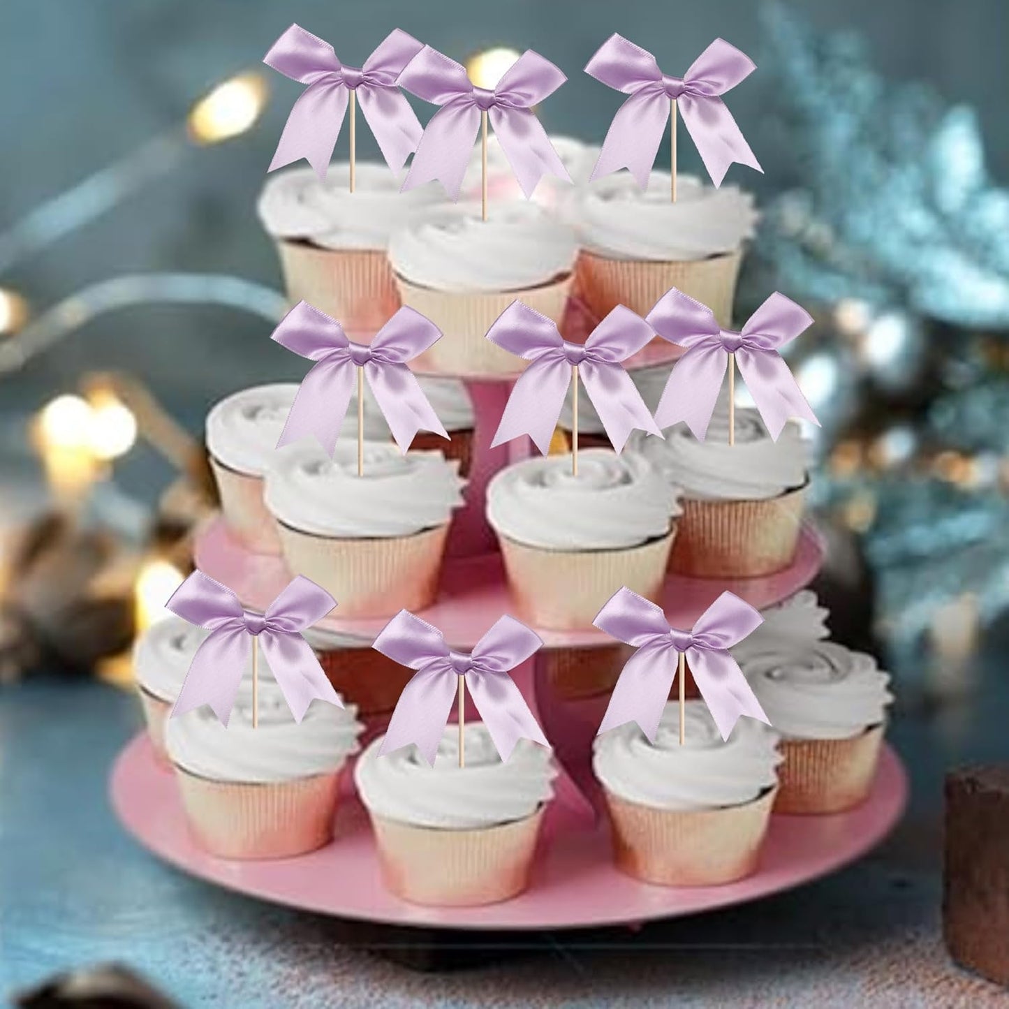 24 PCS Bow Cupcake Toppers Bow Cupcake Picks Bowknot Birthday Party Decorations Bowknot Cake Dessert Picks for Baby Shower Birthday Wedding Bridal Engagement Party Cake Decorations Supplies Yellow