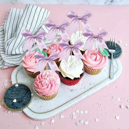 24 PCS Bow Cupcake Toppers Bow Cupcake Picks Bowknot Birthday Party Decorations Bowknot Cake Dessert Picks for Baby Shower Birthday Wedding Bridal Engagement Party Cake Decorations Supplies Yellow