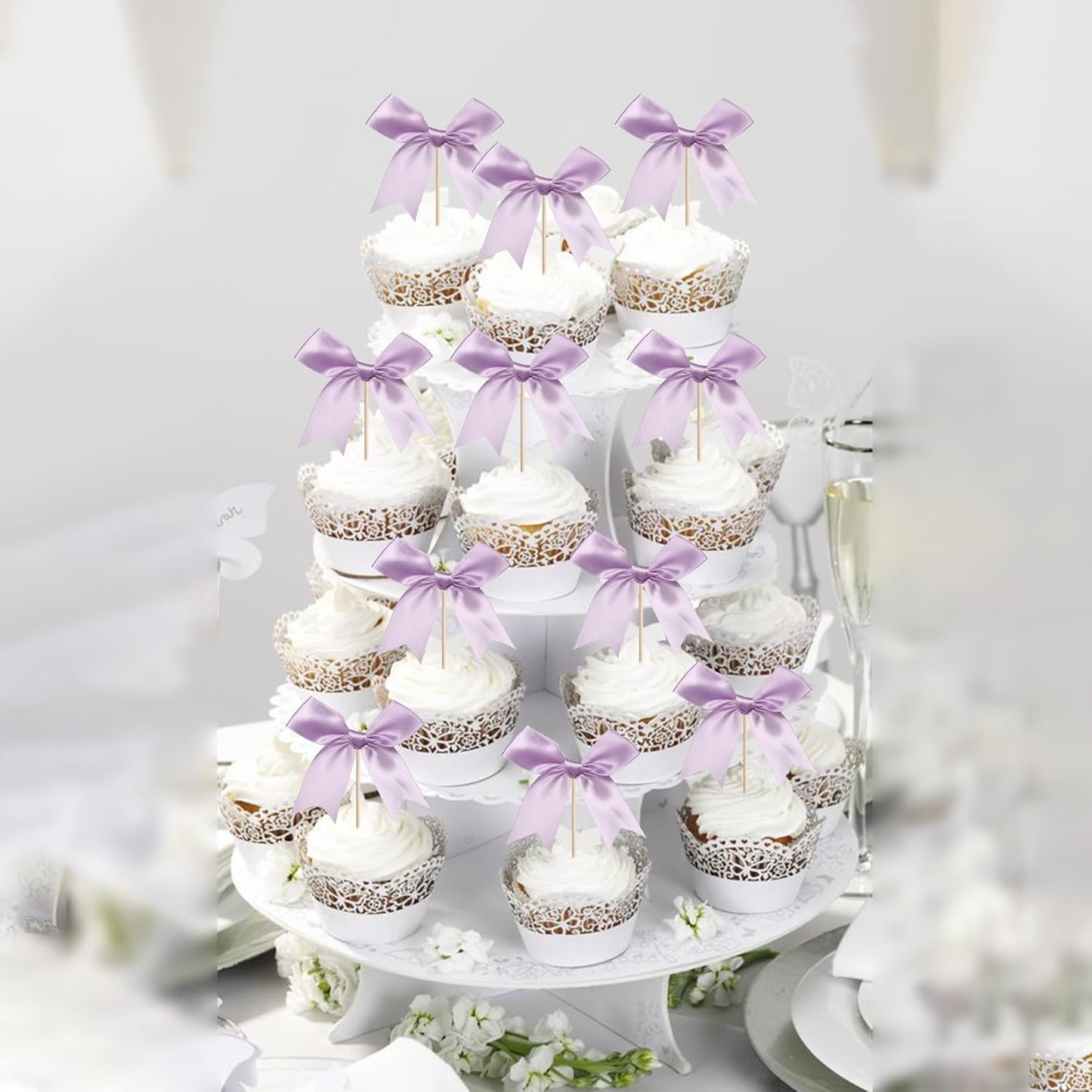 24 PCS Bow Cupcake Toppers Bow Cupcake Picks Bowknot Birthday Party Decorations Bowknot Cake Dessert Picks for Baby Shower Birthday Wedding Bridal Engagement Party Cake Decorations Supplies Yellow