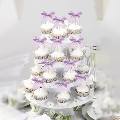 24 PCS Bow Cupcake Toppers Bow Cupcake Picks Bowknot Birthday Party Decorations Bowknot Cake Dessert Picks for Baby Shower Birthday Wedding Bridal Engagement Party Cake Decorations Supplies Yellow