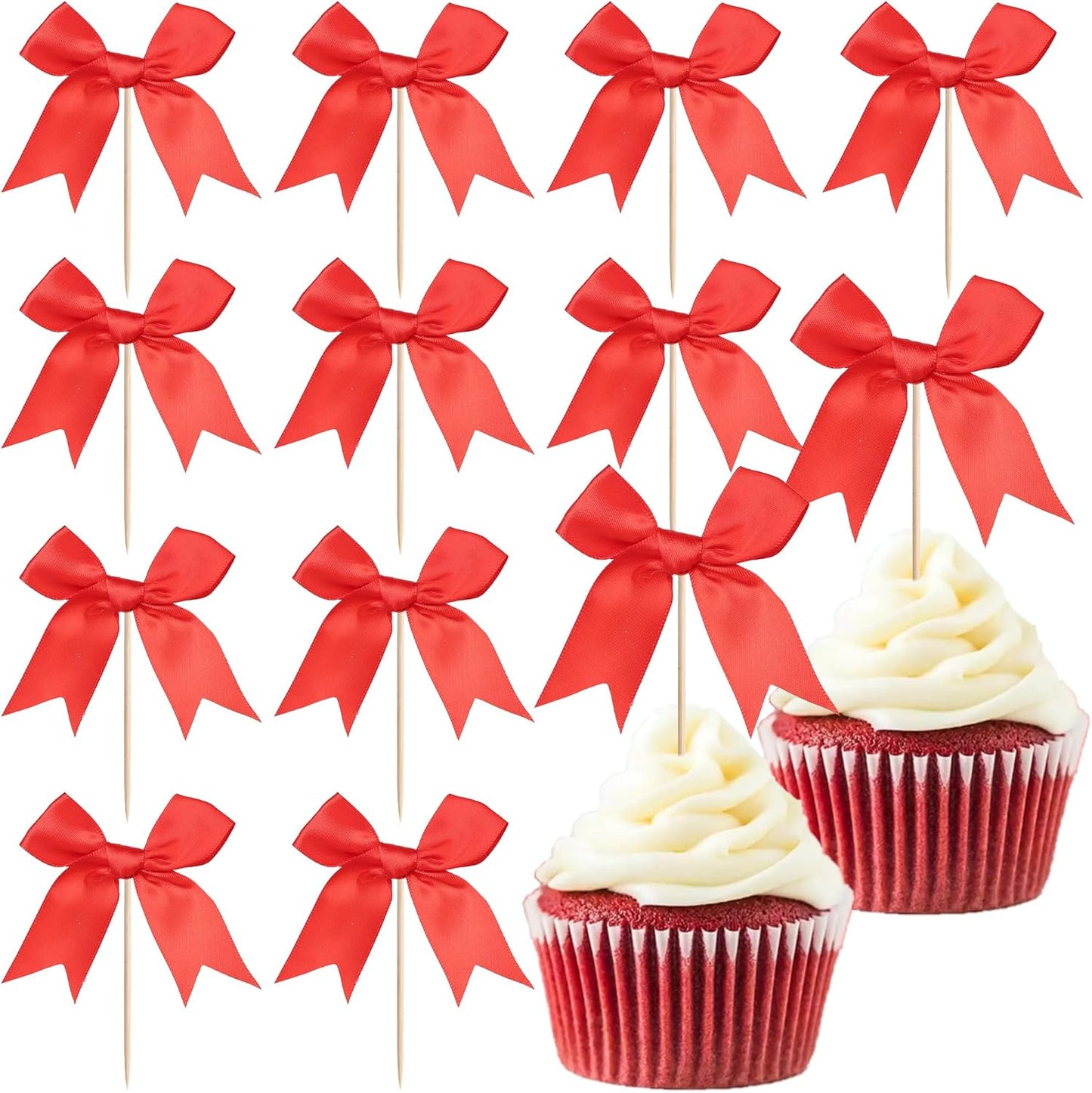 24 PCS Bow Cupcake Toppers Bow Cupcake Picks Bowknot Birthday Party Decorations Bowknot Cake Dessert Picks for Baby Shower Birthday Wedding Bridal Engagement Party Cake Decorations Supplies Yellow