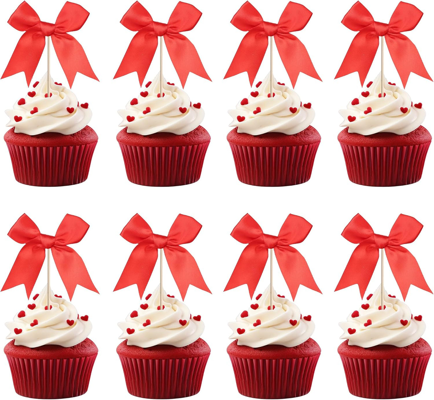 24 PCS Bow Cupcake Toppers Bow Cupcake Picks Bowknot Birthday Party Decorations Bowknot Cake Dessert Picks for Baby Shower Birthday Wedding Bridal Engagement Party Cake Decorations Supplies Yellow