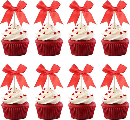 24 PCS Bow Cupcake Toppers Bow Cupcake Picks Bowknot Birthday Party Decorations Bowknot Cake Dessert Picks for Baby Shower Birthday Wedding Bridal Engagement Party Cake Decorations Supplies Yellow