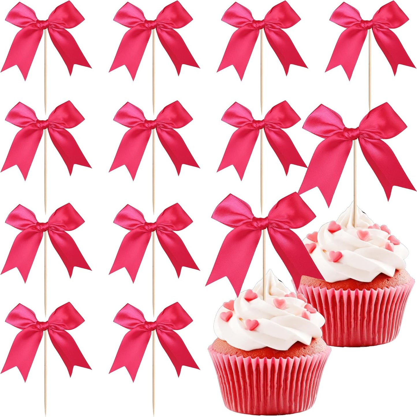 24 PCS Bow Cupcake Toppers Bow Cupcake Picks Bowknot Birthday Party Decorations Bowknot Cake Dessert Picks for Baby Shower Birthday Wedding Bridal Engagement Party Cake Decorations Supplies Yellow
