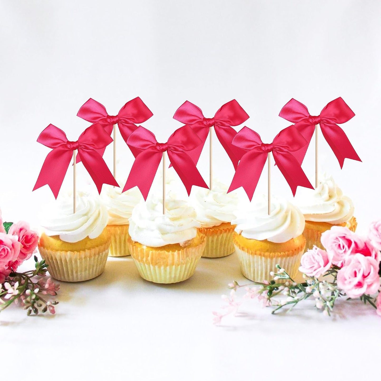 24 PCS Bow Cupcake Toppers Bow Cupcake Picks Bowknot Birthday Party Decorations Bowknot Cake Dessert Picks for Baby Shower Birthday Wedding Bridal Engagement Party Cake Decorations Supplies Yellow