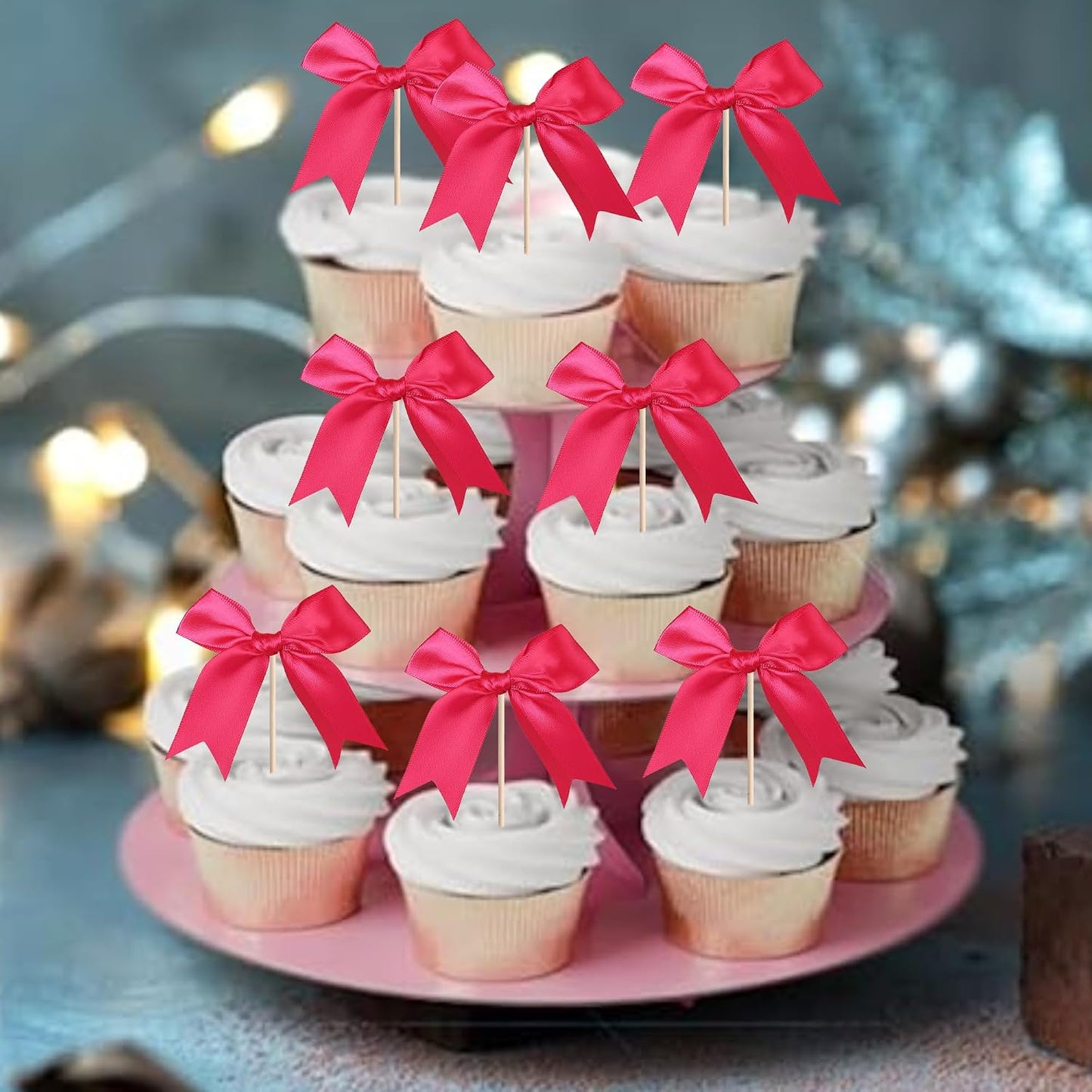 24 PCS Bow Cupcake Toppers Bow Cupcake Picks Bowknot Birthday Party Decorations Bowknot Cake Dessert Picks for Baby Shower Birthday Wedding Bridal Engagement Party Cake Decorations Supplies Yellow