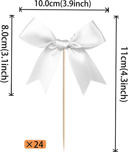 24 PCS Bow Cupcake Toppers Bow Cupcake Picks Bowknot Birthday Party Decorations Bowknot Cake Dessert Picks for Baby Shower Birthday Wedding Bridal Engagement Party Cake Decorations Supplies Yellow