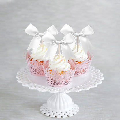 24 PCS Bow Cupcake Toppers Bow Cupcake Picks Bowknot Birthday Party Decorations Bowknot Cake Dessert Picks for Baby Shower Birthday Wedding Bridal Engagement Party Cake Decorations Supplies Yellow