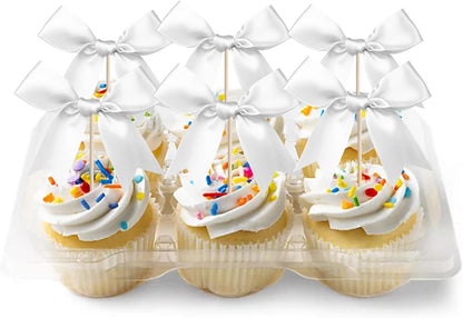 24 PCS Bow Cupcake Toppers Bow Cupcake Picks Bowknot Birthday Party Decorations Bowknot Cake Dessert Picks for Baby Shower Birthday Wedding Bridal Engagement Party Cake Decorations Supplies Yellow