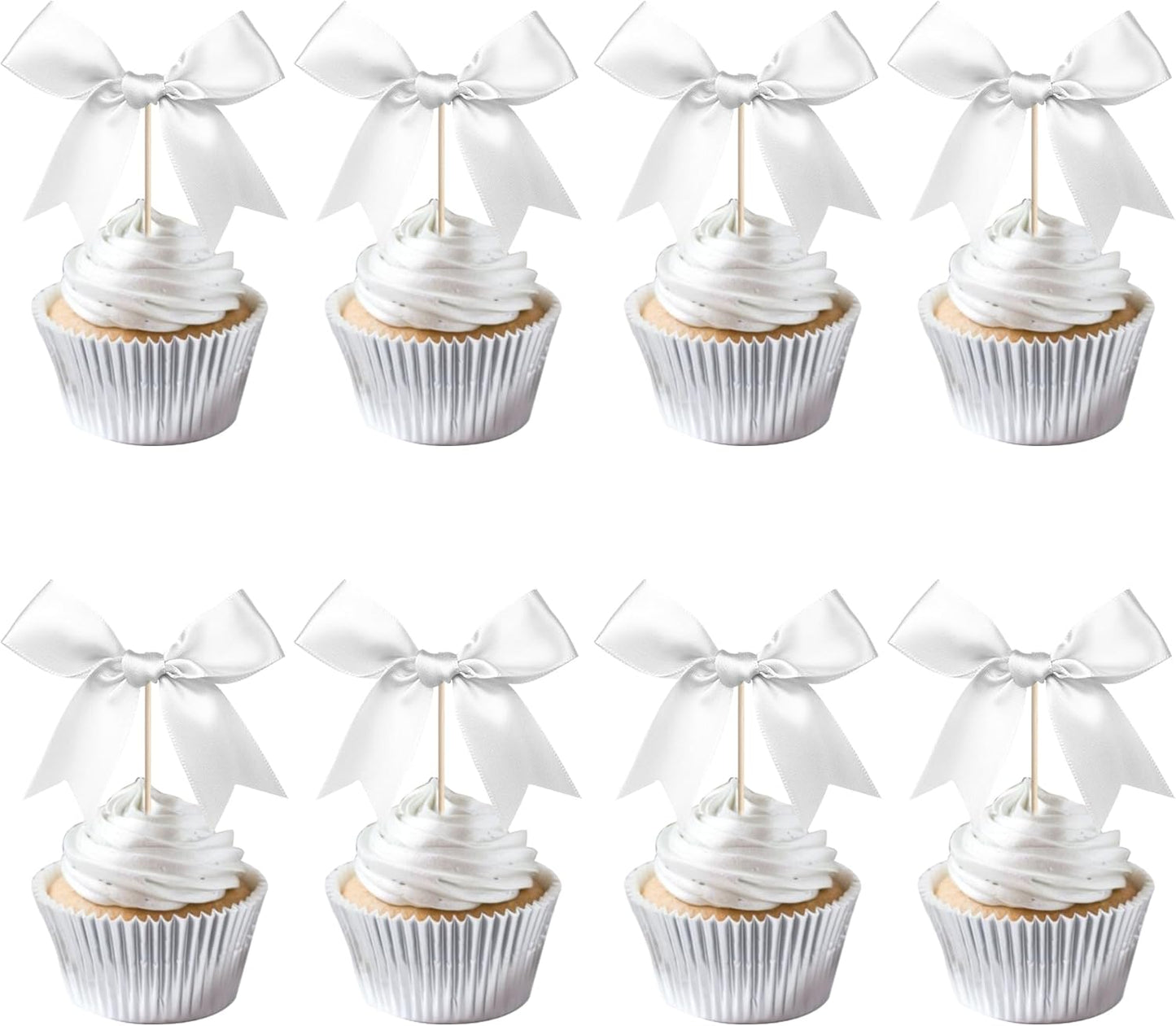 24 PCS Bow Cupcake Toppers Bow Cupcake Picks Bowknot Birthday Party Decorations Bowknot Cake Dessert Picks for Baby Shower Birthday Wedding Bridal Engagement Party Cake Decorations Supplies Yellow