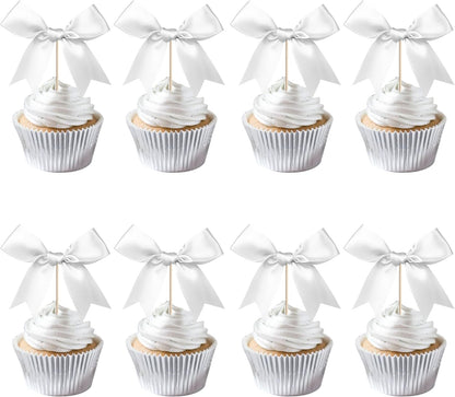 24 PCS Bow Cupcake Toppers Bow Cupcake Picks Bowknot Birthday Party Decorations Bowknot Cake Dessert Picks for Baby Shower Birthday Wedding Bridal Engagement Party Cake Decorations Supplies Yellow