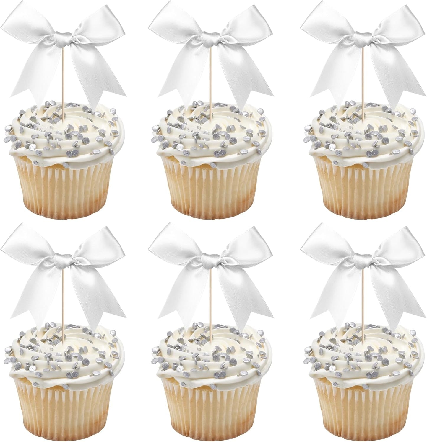 24 PCS Bow Cupcake Toppers Bow Cupcake Picks Bowknot Birthday Party Decorations Bowknot Cake Dessert Picks for Baby Shower Birthday Wedding Bridal Engagement Party Cake Decorations Supplies Yellow