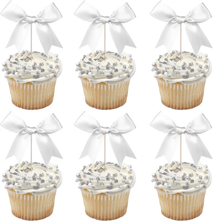 24 PCS Bow Cupcake Toppers Bow Cupcake Picks Bowknot Birthday Party Decorations Bowknot Cake Dessert Picks for Baby Shower Birthday Wedding Bridal Engagement Party Cake Decorations Supplies Yellow