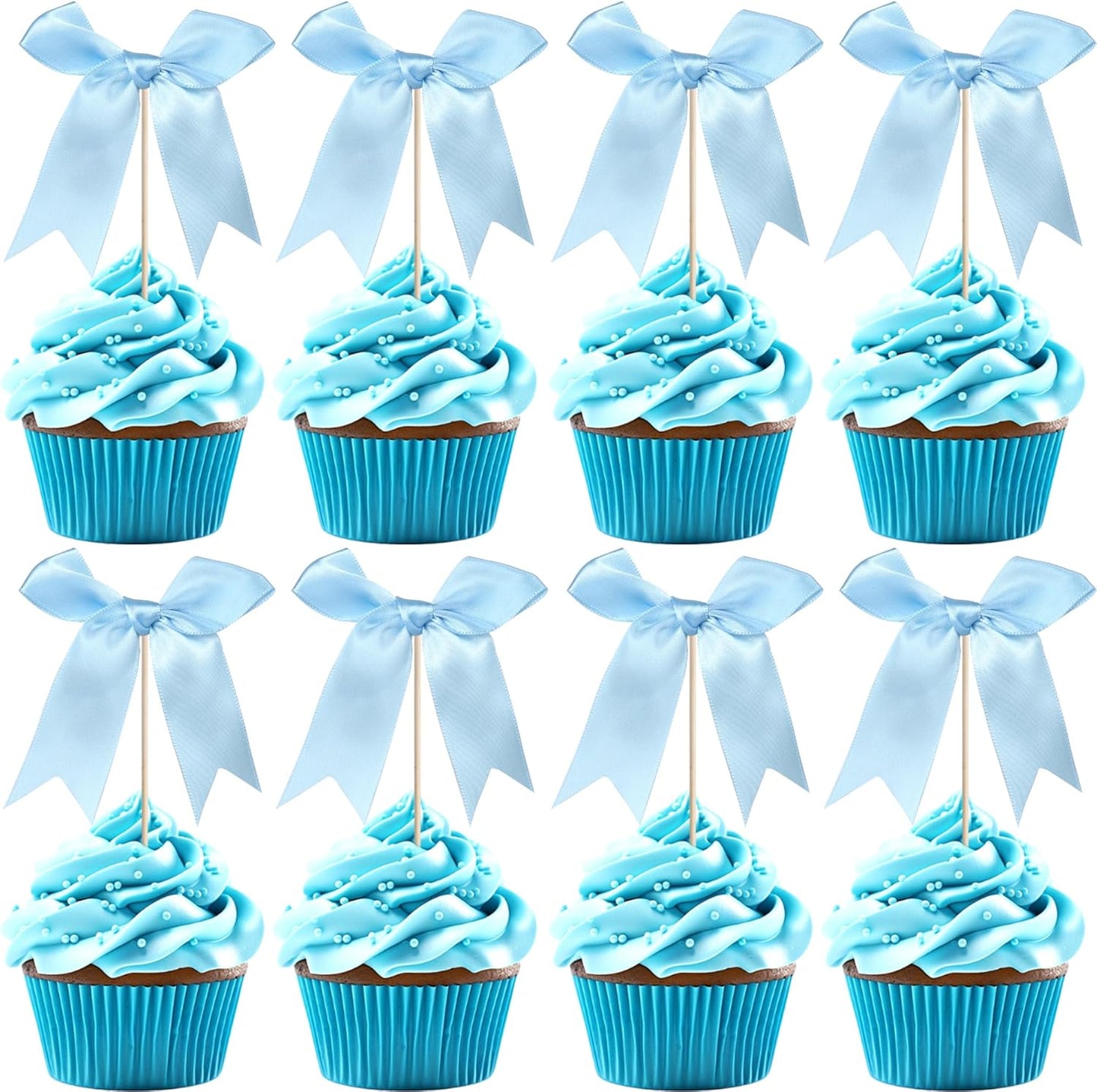 24 PCS Bow Cupcake Toppers Bow Cupcake Picks Bowknot Birthday Party Decorations Bowknot Cake Dessert Picks for Baby Shower Birthday Wedding Bridal Engagement Party Cake Decorations Supplies Yellow