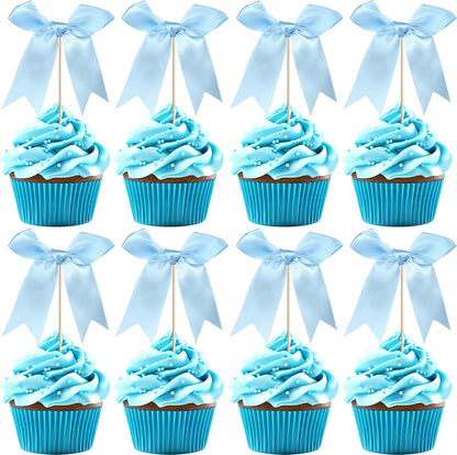 24 PCS Bow Cupcake Toppers Bow Cupcake Picks Bowknot Birthday Party Decorations Bowknot Cake Dessert Picks for Baby Shower Birthday Wedding Bridal Engagement Party Cake Decorations Supplies Yellow