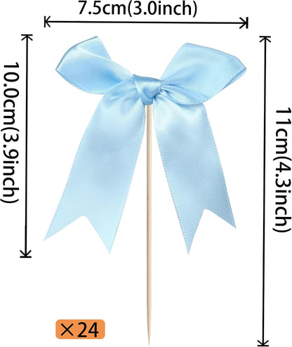 24 PCS Bow Cupcake Toppers Bow Cupcake Picks Bowknot Birthday Party Decorations Bowknot Cake Dessert Picks for Baby Shower Birthday Wedding Bridal Engagement Party Cake Decorations Supplies Yellow
