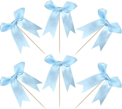 24 PCS Bow Cupcake Toppers Bow Cupcake Picks Bowknot Birthday Party Decorations Bowknot Cake Dessert Picks for Baby Shower Birthday Wedding Bridal Engagement Party Cake Decorations Supplies Yellow