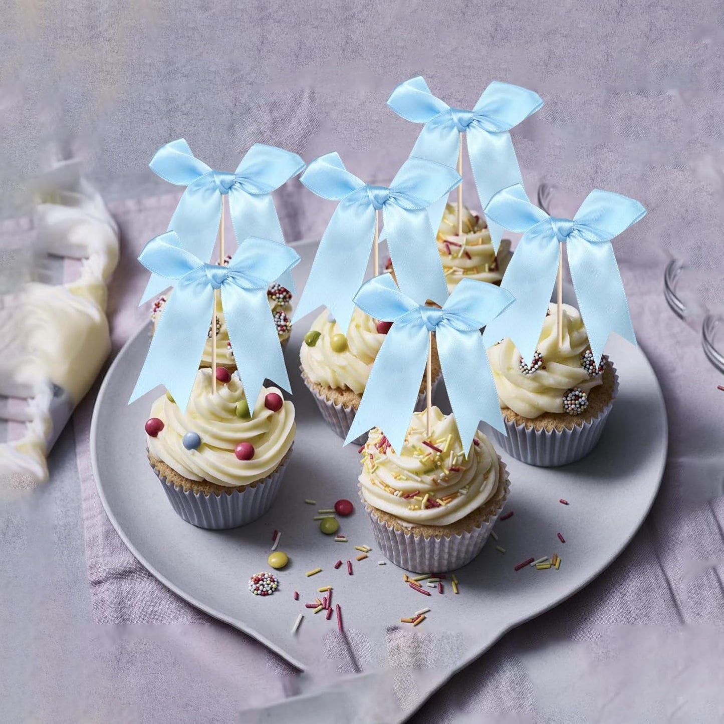 24 PCS Bow Cupcake Toppers Bow Cupcake Picks Bowknot Birthday Party Decorations Bowknot Cake Dessert Picks for Baby Shower Birthday Wedding Bridal Engagement Party Cake Decorations Supplies Yellow