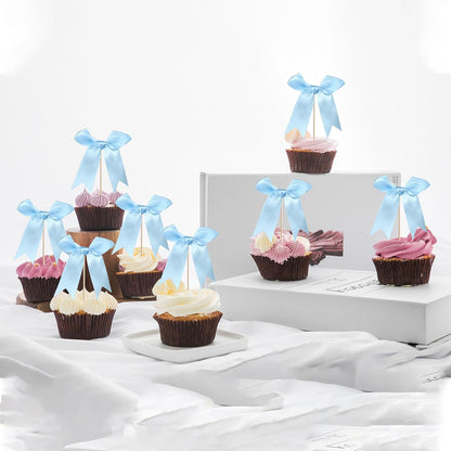 24 PCS Bow Cupcake Toppers Bow Cupcake Picks Bowknot Birthday Party Decorations Bowknot Cake Dessert Picks for Baby Shower Birthday Wedding Bridal Engagement Party Cake Decorations Supplies Yellow