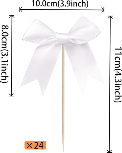 24 PCS Bow Cupcake Toppers Bow Cupcake Picks Bowknot Birthday Party Decorations Bowknot Cake Dessert Picks for Baby Shower Birthday Wedding Bridal Engagement Party Cake Decorations Supplies Yellow
