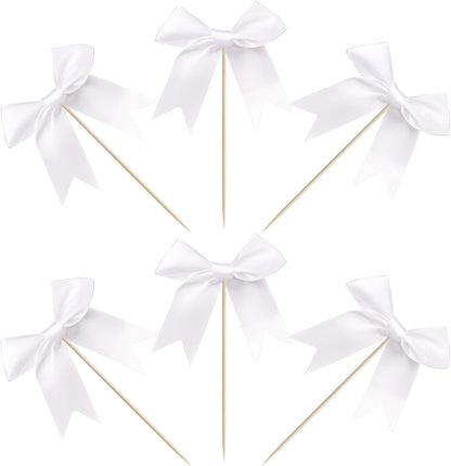 24 PCS Bow Cupcake Toppers Bow Cupcake Picks Bowknot Birthday Party Decorations Bowknot Cake Dessert Picks for Baby Shower Birthday Wedding Bridal Engagement Party Cake Decorations Supplies Yellow
