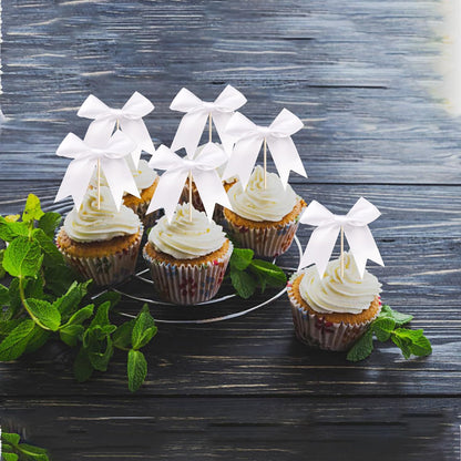 24 PCS Bow Cupcake Toppers Bow Cupcake Picks Bowknot Birthday Party Decorations Bowknot Cake Dessert Picks for Baby Shower Birthday Wedding Bridal Engagement Party Cake Decorations Supplies Yellow