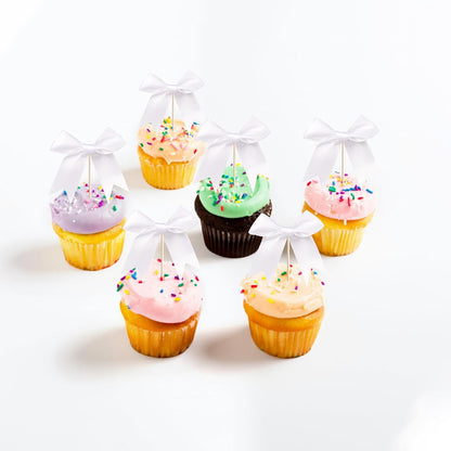 24 PCS Bow Cupcake Toppers Bow Cupcake Picks Bowknot Birthday Party Decorations Bowknot Cake Dessert Picks for Baby Shower Birthday Wedding Bridal Engagement Party Cake Decorations Supplies Yellow
