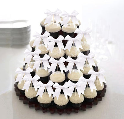 24 PCS Bow Cupcake Toppers Bow Cupcake Picks Bowknot Birthday Party Decorations Bowknot Cake Dessert Picks for Baby Shower Birthday Wedding Bridal Engagement Party Cake Decorations Supplies Yellow
