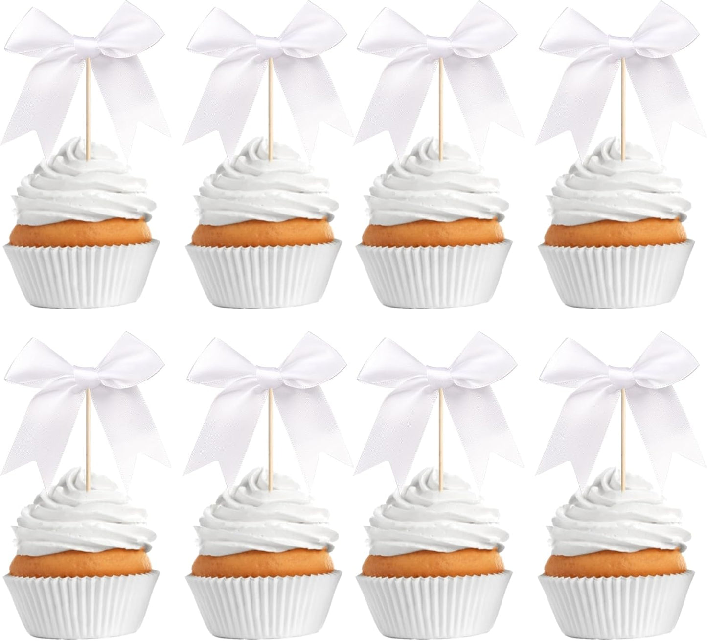 24 PCS Bow Cupcake Toppers Bow Cupcake Picks Bowknot Birthday Party Decorations Bowknot Cake Dessert Picks for Baby Shower Birthday Wedding Bridal Engagement Party Cake Decorations Supplies Yellow