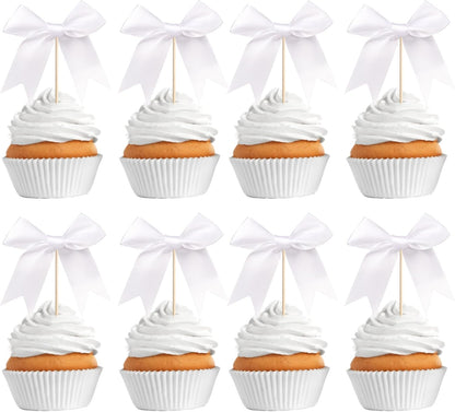 24 PCS Bow Cupcake Toppers Bow Cupcake Picks Bowknot Birthday Party Decorations Bowknot Cake Dessert Picks for Baby Shower Birthday Wedding Bridal Engagement Party Cake Decorations Supplies Yellow
