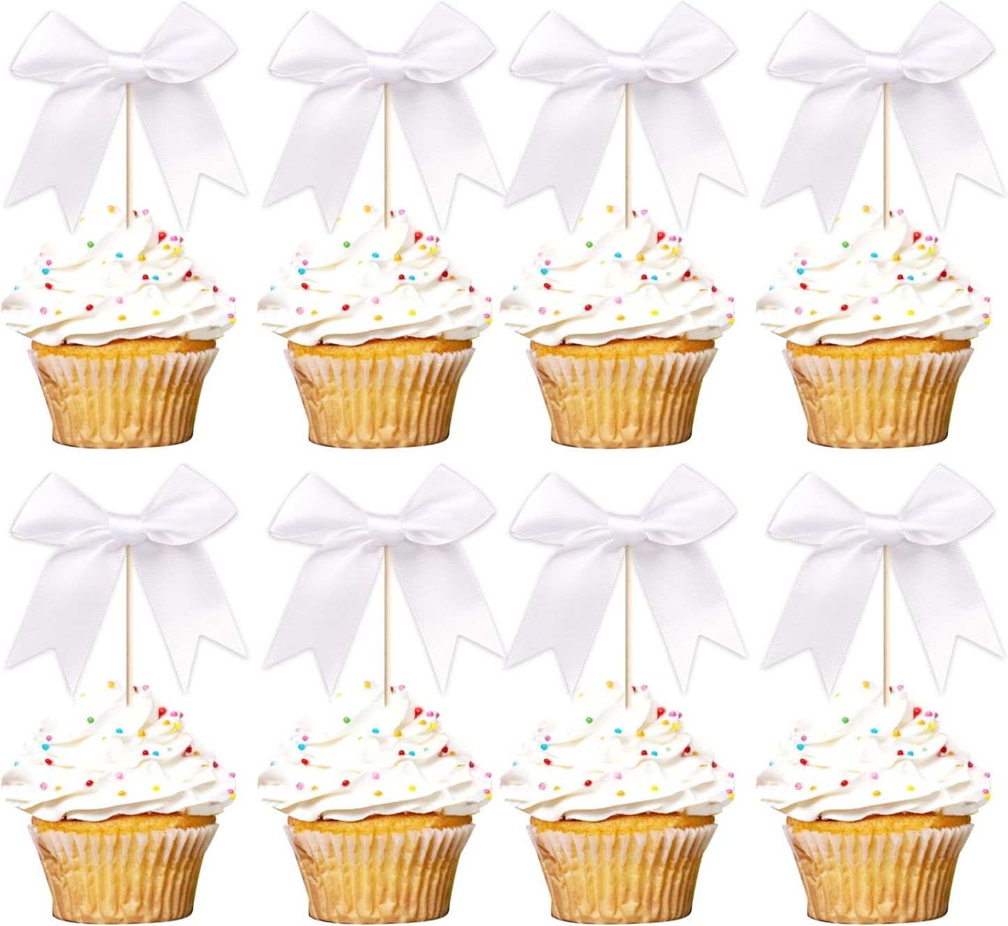 24 PCS Bow Cupcake Toppers Bow Cupcake Picks Bowknot Birthday Party Decorations Bowknot Cake Dessert Picks for Baby Shower Birthday Wedding Bridal Engagement Party Cake Decorations Supplies Yellow