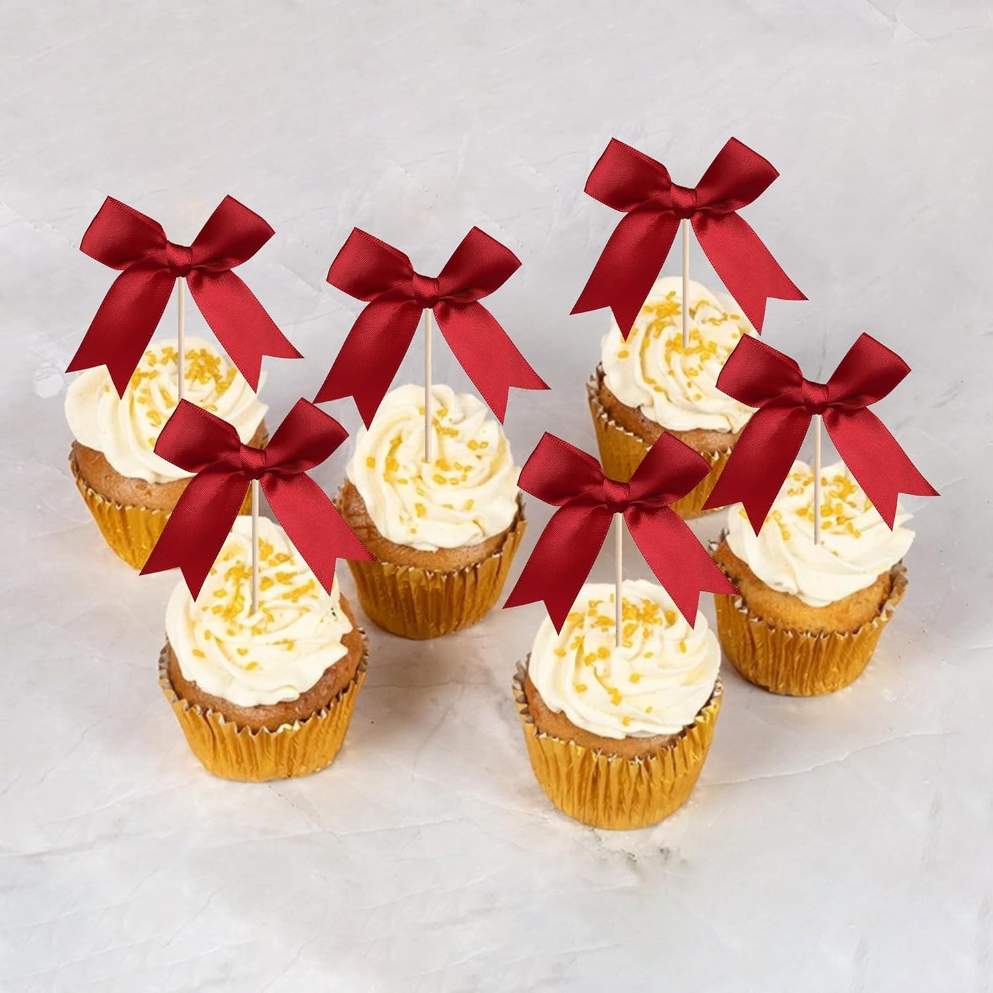 24 PCS Bow Cupcake Toppers Bow Cupcake Picks Bowknot Birthday Party Decorations Bowknot Cake Dessert Picks for Baby Shower Birthday Wedding Bridal Engagement Party Cake Decorations Supplies Yellow