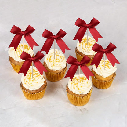 24 PCS Bow Cupcake Toppers Bow Cupcake Picks Bowknot Birthday Party Decorations Bowknot Cake Dessert Picks for Baby Shower Birthday Wedding Bridal Engagement Party Cake Decorations Supplies Yellow