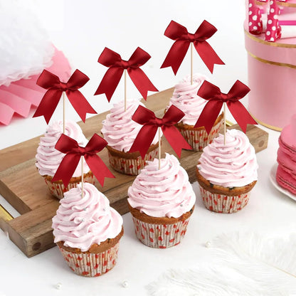 24 PCS Bow Cupcake Toppers Bow Cupcake Picks Bowknot Birthday Party Decorations Bowknot Cake Dessert Picks for Baby Shower Birthday Wedding Bridal Engagement Party Cake Decorations Supplies Yellow