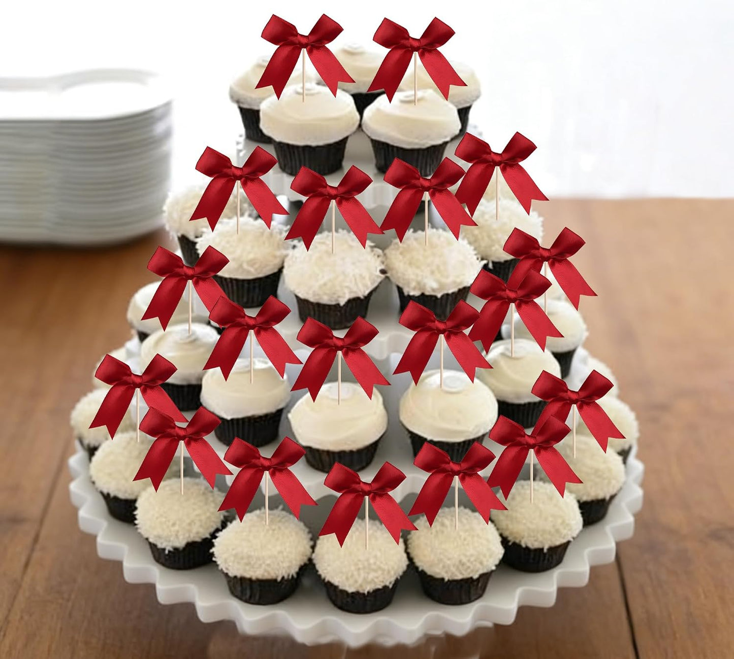24 PCS Bow Cupcake Toppers Bow Cupcake Picks Bowknot Birthday Party Decorations Bowknot Cake Dessert Picks for Baby Shower Birthday Wedding Bridal Engagement Party Cake Decorations Supplies Yellow