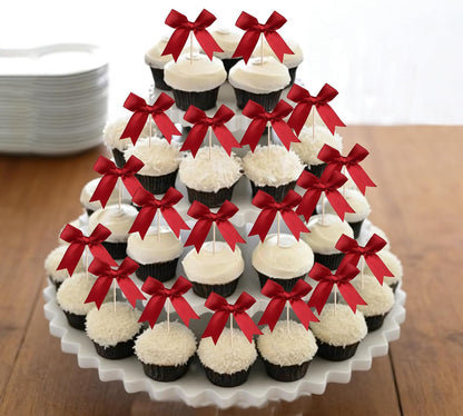 24 PCS Bow Cupcake Toppers Bow Cupcake Picks Bowknot Birthday Party Decorations Bowknot Cake Dessert Picks for Baby Shower Birthday Wedding Bridal Engagement Party Cake Decorations Supplies Yellow