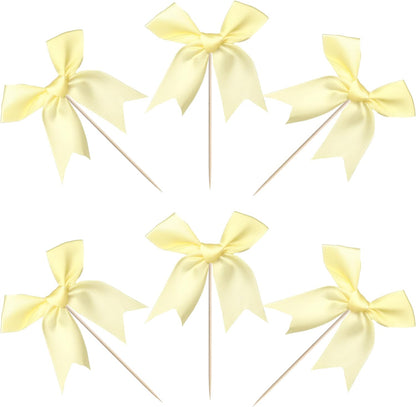 24 PCS Bow Cupcake Toppers Bow Cupcake Picks Bowknot Birthday Party Decorations Bowknot Cake Dessert Picks for Baby Shower Birthday Wedding Bridal Engagement Party Cake Decorations Supplies Yellow