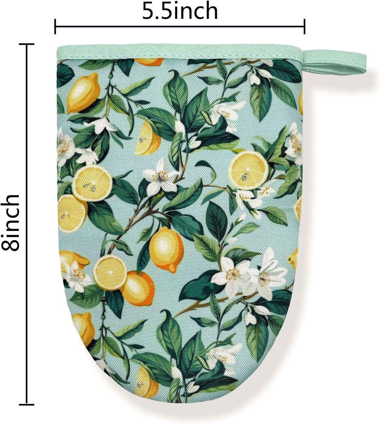Lemon Yellow Floral Teal Mini Silicone Oven Mitts, Heat Slip Resistant Kitchen Gloves 2-Pack Set, Soft Short Small Oven Mittens Pot Holders for Baking Grilling Barbecue Microwave Gift