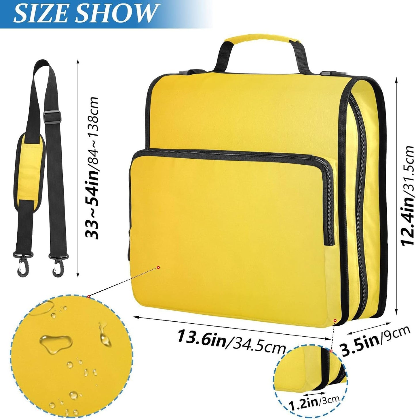 3 Ring Zipper Binder with Shoulder Strap,Bright Yellow Binders Organizer,1.5 Inch Zip Up Binder 500 Sheets, Easy to Carry