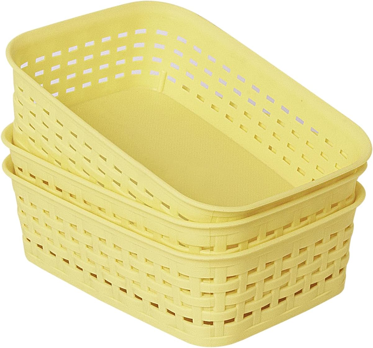 Plastic Storage Baskets for Cabinets, Household Pantry Organization with Handle,Organizer Bins for Room,Bathrooms,Under-Sink,Kitchen (Yellow, XS-3PACK)